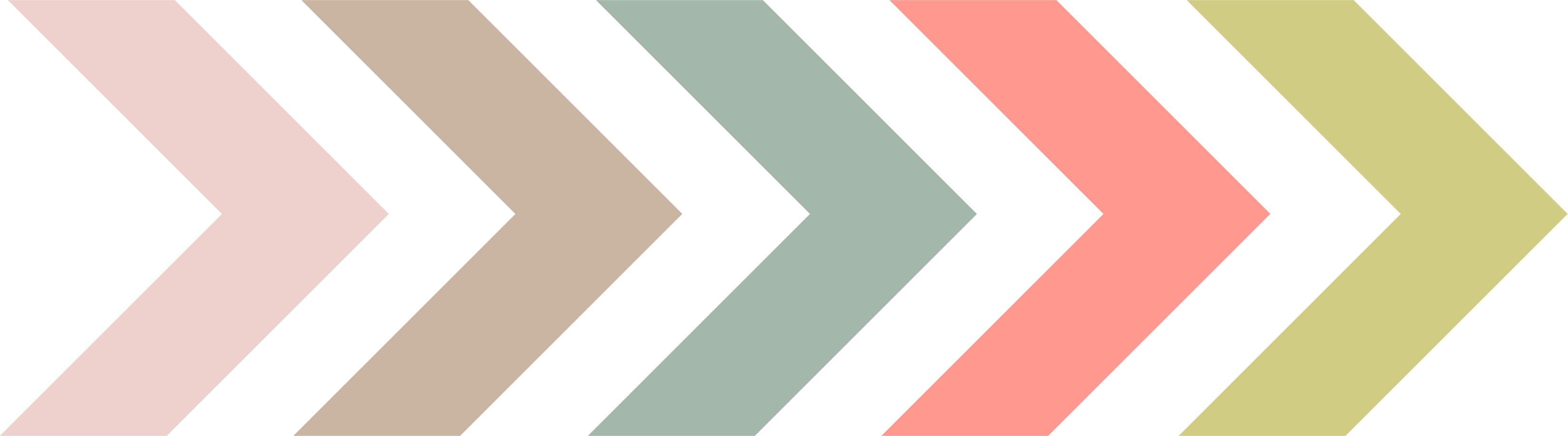 Five different coloured arrows pointing east. Each arrow represents the five Northbound exhibitions and the colours were pulled from their respective artwork. In order or exhibition and from left to right the colours are: pale pink, light brown, dusty green, bright coral, and muted yellow.  