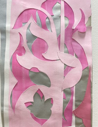 Flower petals, excised, divided and superimposed, reconfigured as a rosy bonfire.