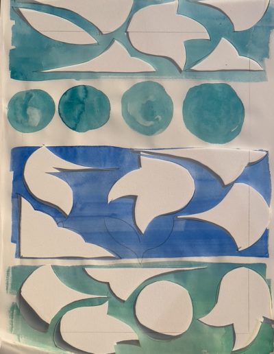 Bell-shaped flowers, cut from oxidized copper: one panel of a lattice. Blot. Blot. Blot. Blot. The lattice inverts and repeats. Then repeats again.